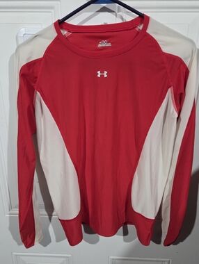 Under Armour Red and Cream Long-Sleeve Performance Top